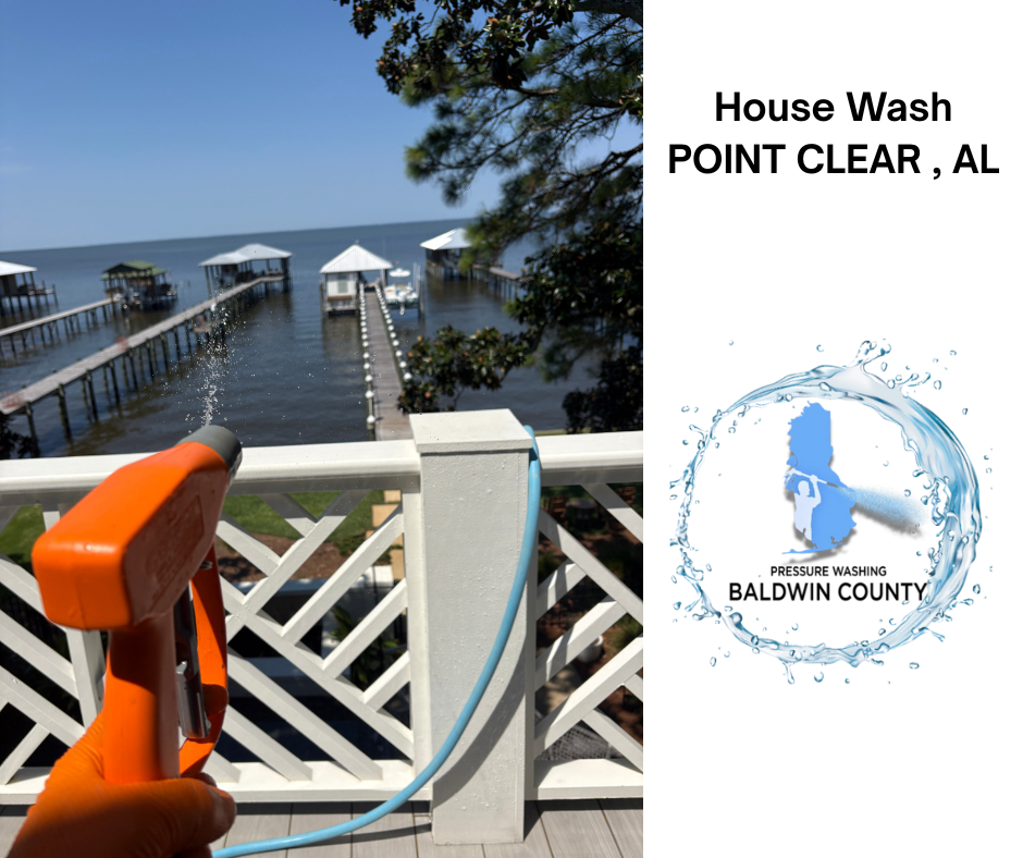 Baldwin County’s Top House Washing Company recently completed an exceptional exterior cleaning project in beautiful Point Clear, AL, delivering outstanding results through our professional house washing and concrete cleaning services.